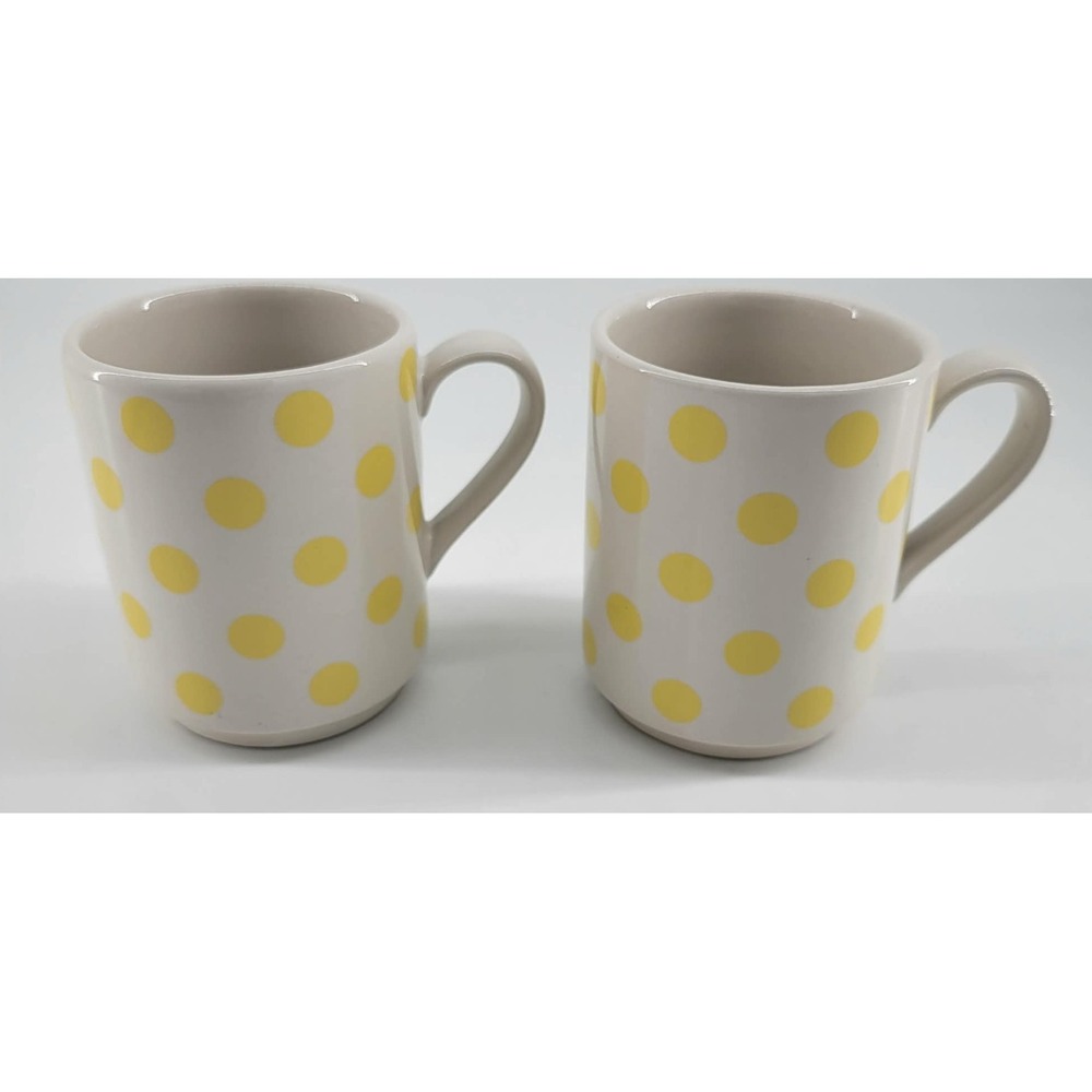 Kate Spade Lenox New York Deco Dot Coffee Mugs White Yellow Polka Dot Set of 2